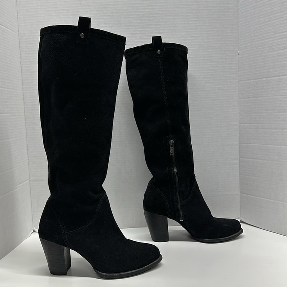 UGG Ava Boots Tall High Heeled Boot Water Resistant Suede Size Zip Black Size 7 - Picture 1 of 13